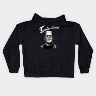 Frankenstein Illustration with title by Leni Nix Kids Hoodie